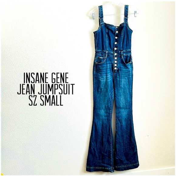 Insane gene Pants - Insane Gene Dk blue women bell bottom jeans overall button front Sty Taylor Sz S